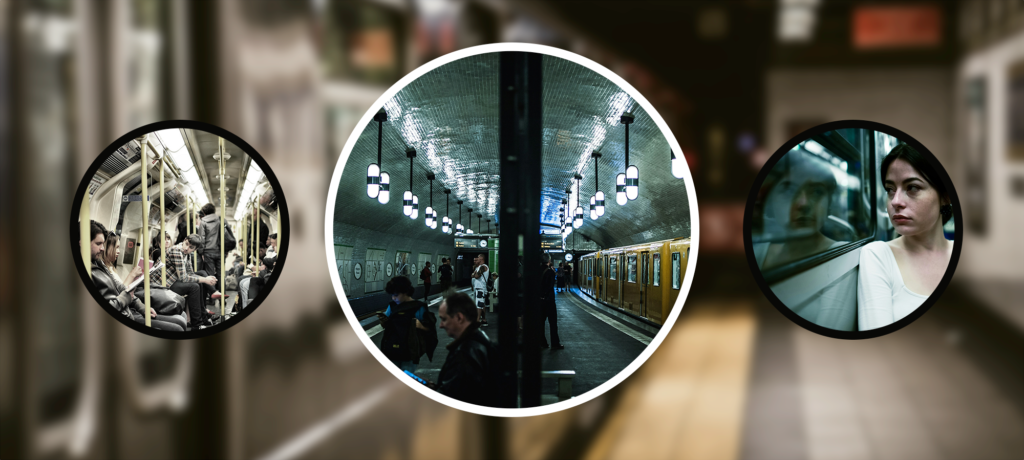 Compiled images showcasing moments within a subway